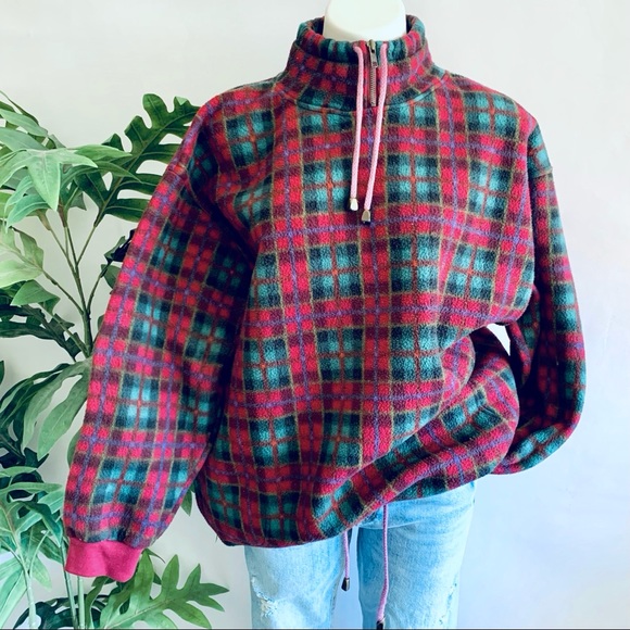 Vintage Jackets & Blazers - v i n t a g e :: Plaid 90s Oversized Fleece Pullover Jacket